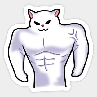 white Cat meme Buff power up Sticker